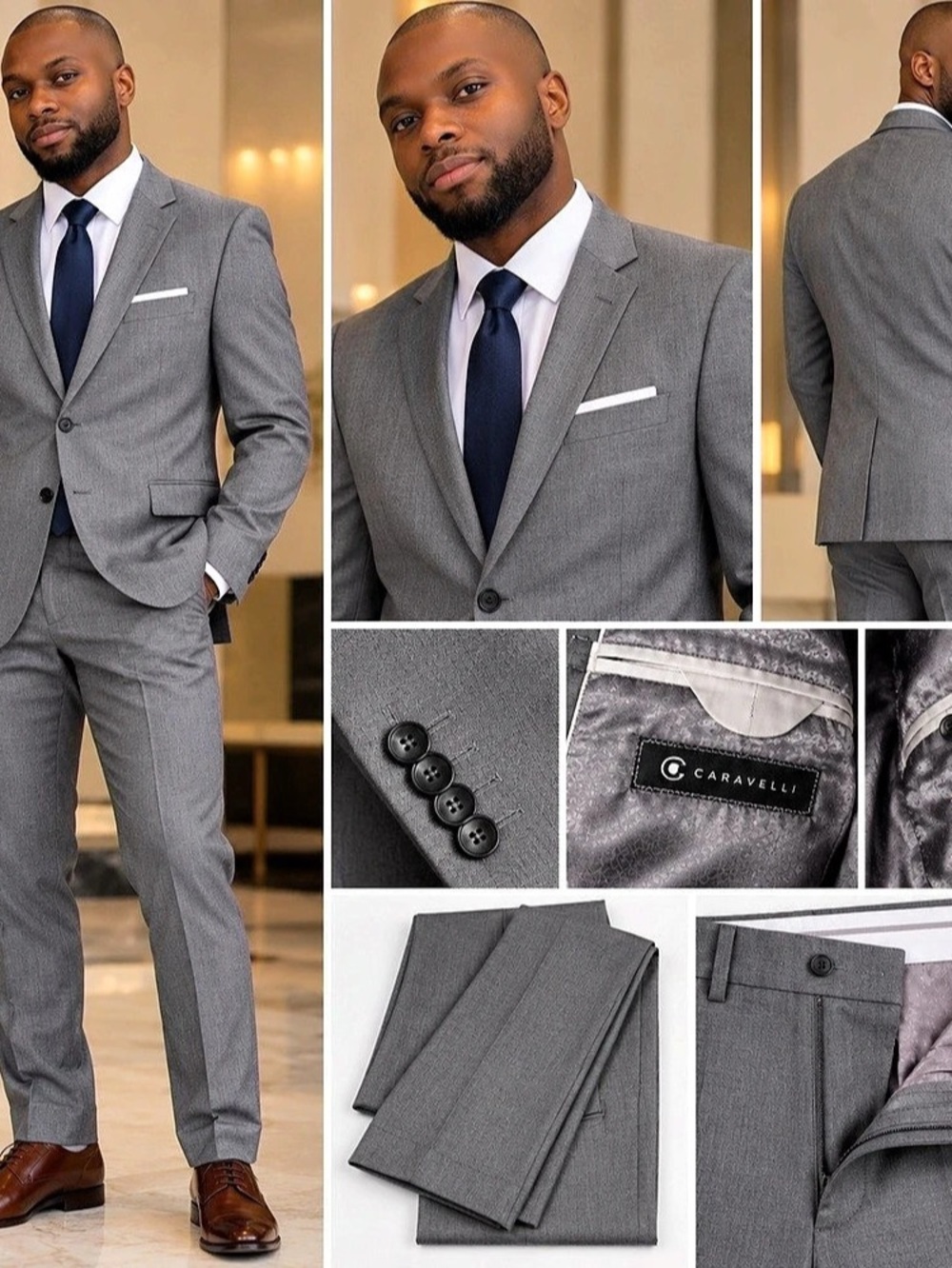 Caravelli Kenzo-A     Charcoal gray 2pc Suit 40L 34W *Slim fit *Wedding *Classic